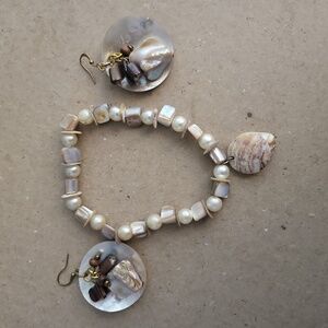 Natural tone shell earrings & bracelet beads beachy hooks
